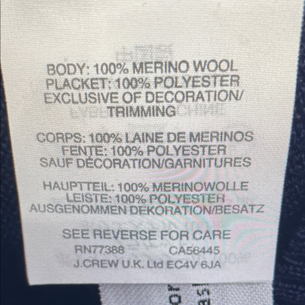 J. Crew Merino Wool Ribbon Front Navy Career Cardigan with Black and White Trim - Picture 5 of 5